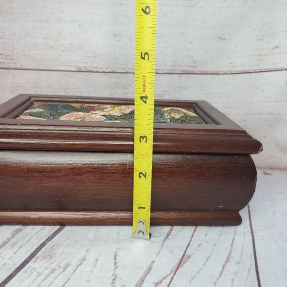 Vintage Brocade Fabric Velvet Lining Mirror 2 Tier Wooden Ring & Jewelry Box - Picture 10 of 12